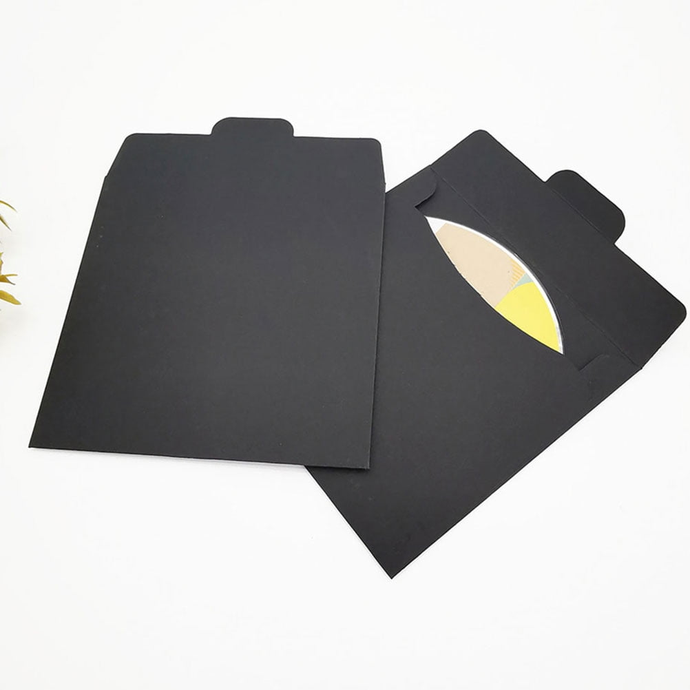 LULULION 100Pcs Black Lightweight Kraft Paper Cd Sleeves Multipurpose Cd Packaging Envelopes for Disc Storage
