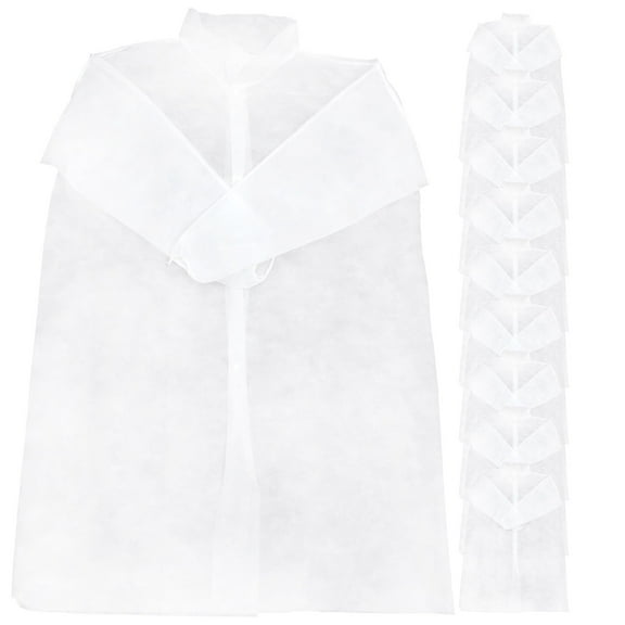 LULULION 10Pcs Disposable White Laboratory Coat Long Sleeve Non Woven Breathable Workwear
