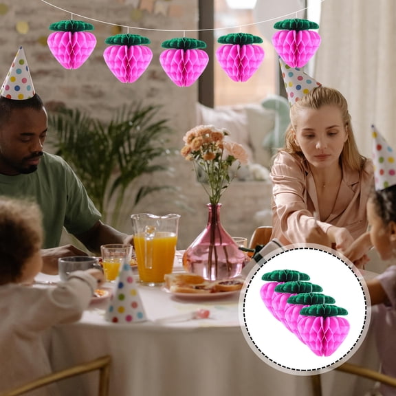 LULULION 10Pcs Pink Honeycomb Paper Fruit Balls Strawberry Shape for Party Scene Layout