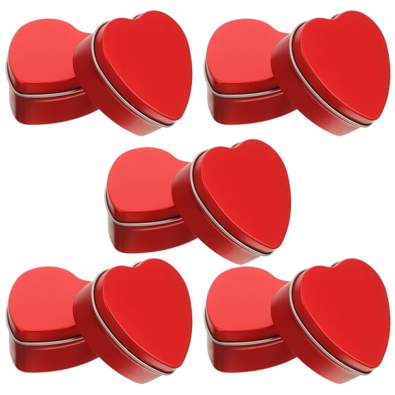 LULULION 10Pcs Valentines Small Container Heart Shaped Tinplate Red for