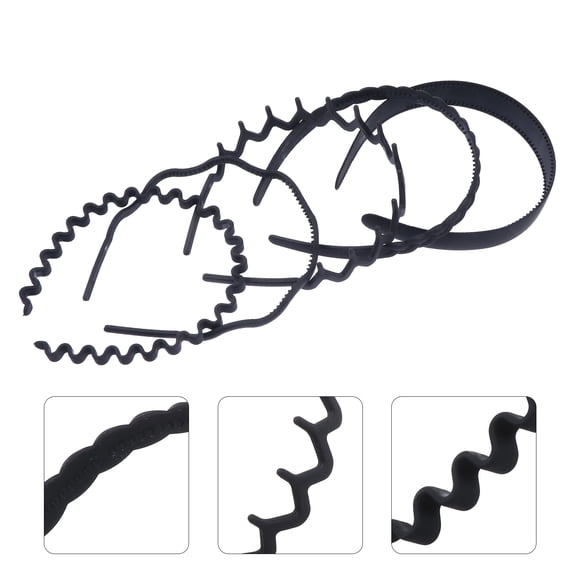LULULION 10Pcs Black Elastic Hair Hoops with Wavy Teeth Design for Makeup Shower and Exercise