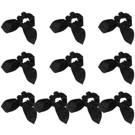 LULULION 10Pcs Elastic Black Hair Ties Bunny Ear Bow Scrunchies Fashionable Hair Accessories