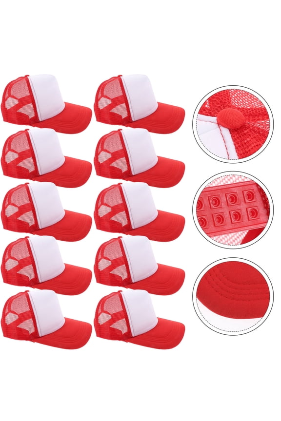 10Pcs Unisex Baseball Cap Red Polyester Simple Hats for Daily Dressing