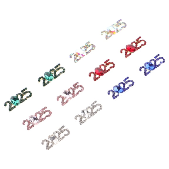 LULULION 12Pcs Nail Charms Number Nail Art Accessory with Multi Color Rhinestones Alloy Metal for Decoration