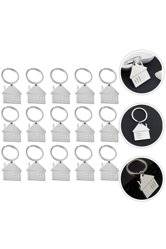 15Pcs Metal House Shape Keychains Compact Bag Hanging Decor Key Ornament