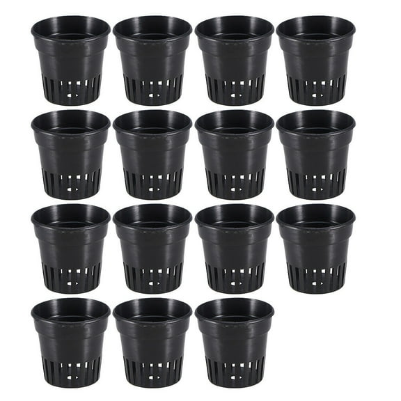 LULULION 15pcs Plastic Garden Net Cups for Gardening Use Black Durable UV Resistant Nursery Pots with Drainage Holes 1.5inch