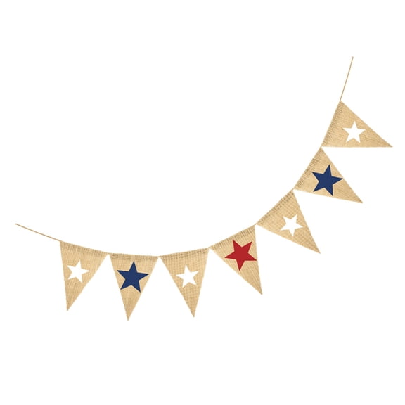 LULULION Patriotic Party Decorations Star Pattern Linen Banner Assorted Color 1Set