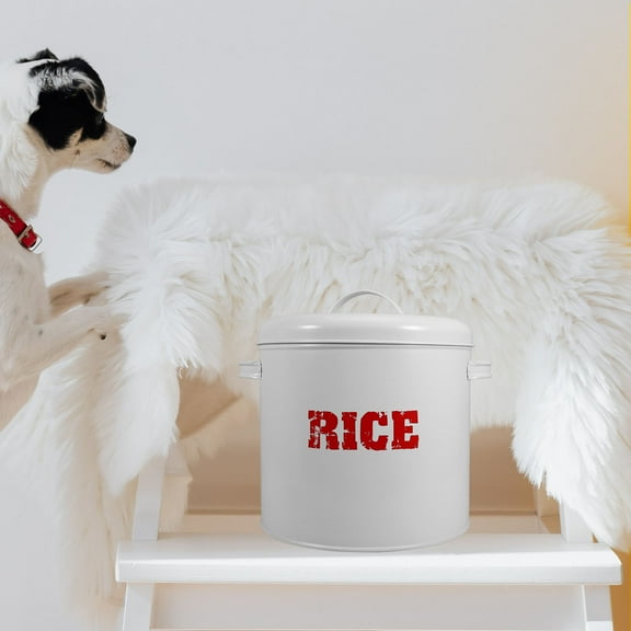 LULULION 1Pack Galvanized Iron Dog Food Storage Container Square White for Pet Supplies