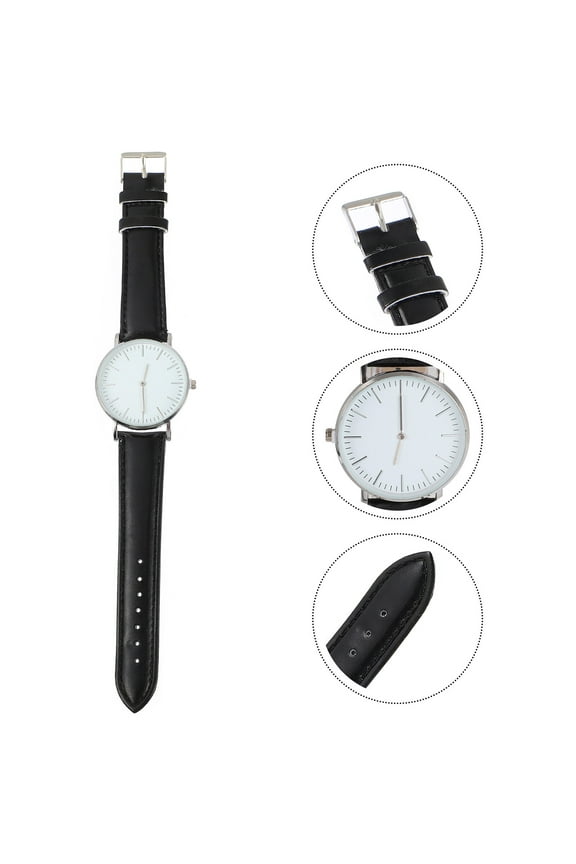 1Pc Men Watches Black PU Strap Classic Quartz Wristwatch with Scratch Resistant Glass