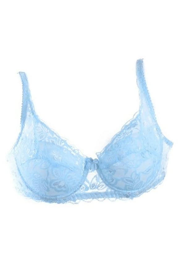 Womens Lace Bra Sky Blue Breathable Ultrathin Bra with Adjustable Straps