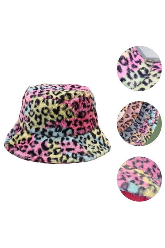 1Pc Wide Brim Leopard Hat Plush Multi-colored Leopard Print Warm For Men Women Outdoor