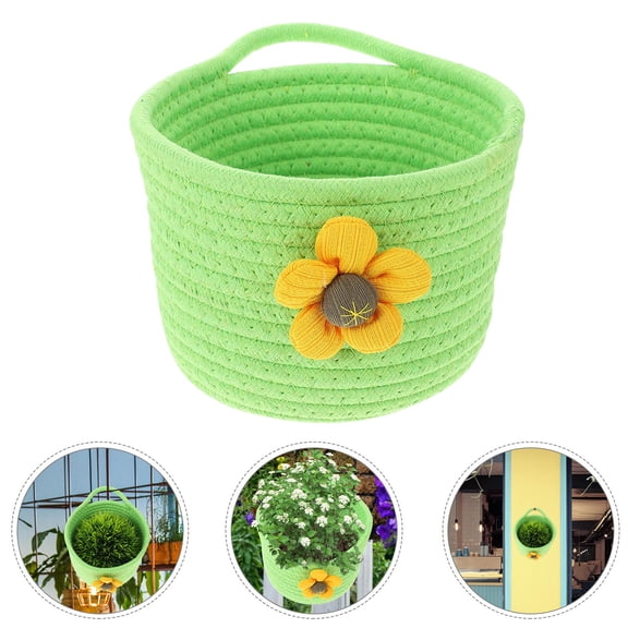 LULULION 1Pc Practical Green Woven Basket Wall Mount Flower Container
