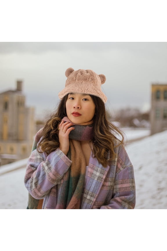 Cute Little Bear Hat in Khaki Felt for Girls Winter Sports 1Pack