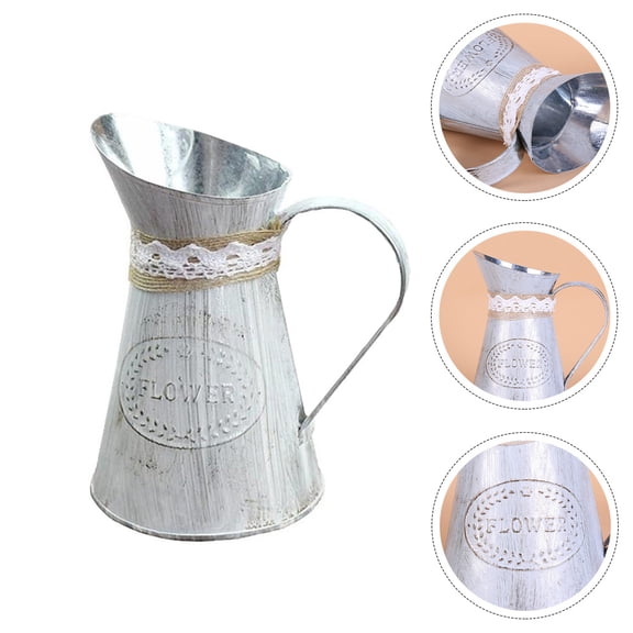 LULULION 1Pc Silver Iron Bucket European Style Plant Pot Durable Garden Decor