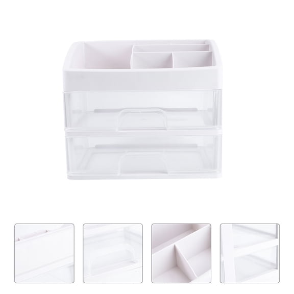 LULULION 1Pc White Plastic Makeup Box Desktop Organizer with Large Capacity Durable Creative Design