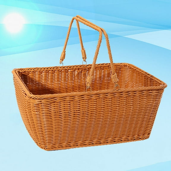 LULULION 1Pc Brown Simulated Rattan Basket Decorative Portable Snack and Dessert Storage Basket