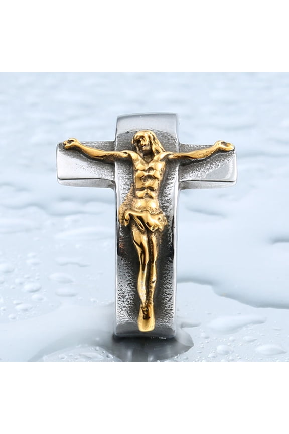 goth rings for women Jesus Cross Ring Golden 1Set