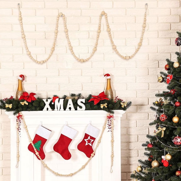 LULULION 1Pc Golden Wooden Bead Gar Hanging Decor for Home Wall Door Mantle Ornament