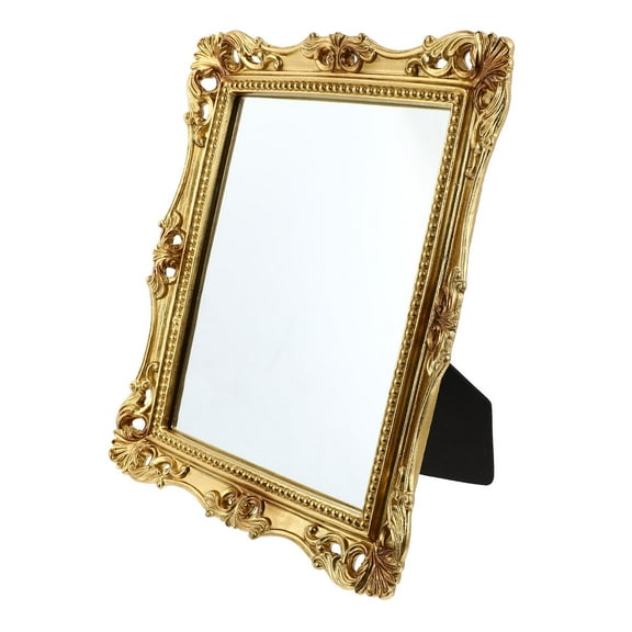 LULULION Retro Carved Mirror Desktop Makeup Mirror Golden Resin Glass 1Pcs