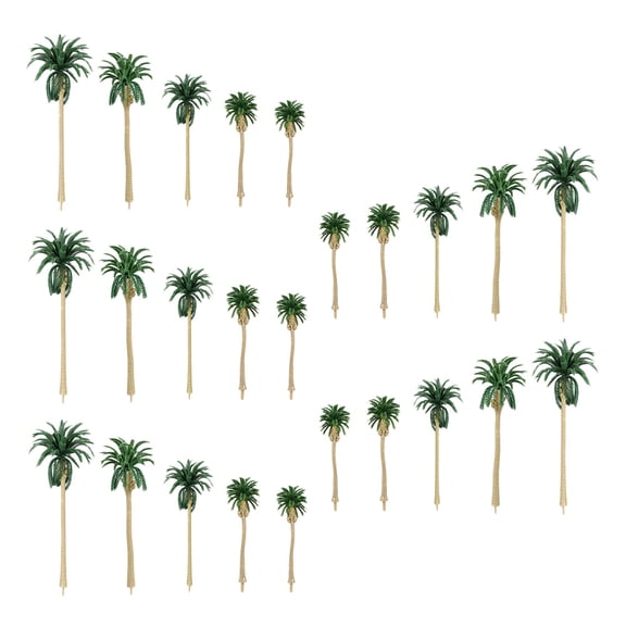 LULULION 25Pcs Simulation Coconut Tree Model Green Plastic Lifelike Decor for Sand Table Scenes