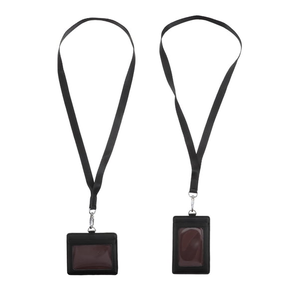 LULULION 2Pcs Multi-Function Black PU Cards Protective Sleeve with Lanyard for Daily Use