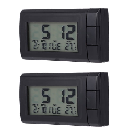 LULULION 2Pcs Car Clock Digital Thermometer Electronic Vehicle Mounted Clock with Night Light Black