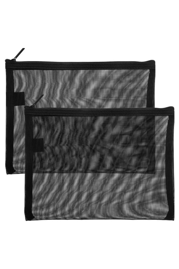 Mesh Makeup Pouch Makeup Bag Black Nylon 2Pcs