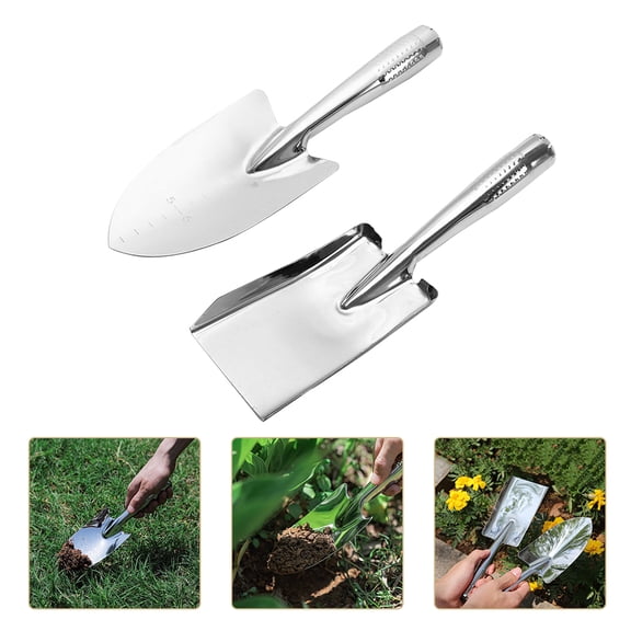 LULULION 2Pcs Integrated Hand Trowels Plated Silver Household Garden Shovel Set for Planting