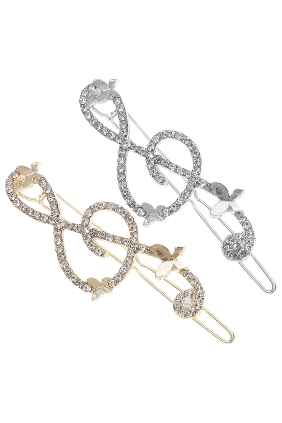 2Pcs Music Note Hairpin Alloy Barrette Rhinestone Decorative Hair Clip