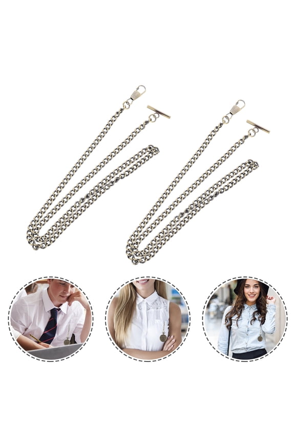 2Pcs Chic Golden Pocket Watch Chain Decorative Iron Chain for Clothing Accessories