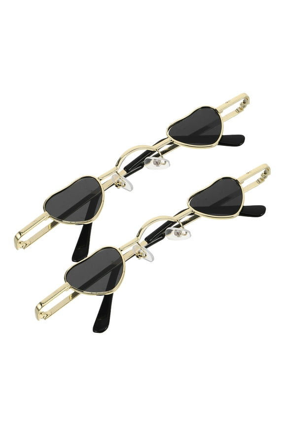 2Pcs Rappers Sunglasses Heart Shaped Black PC UV Protection Mini Hip Hop For Women Men Teens Parties