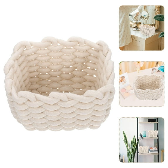 LULULION 2Pcs White Woven Cotton Rope Basket for Home Supplies and Desktop Cosmetics