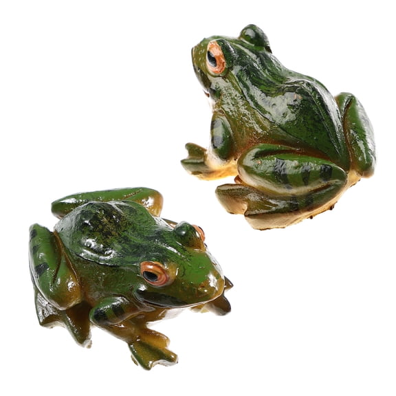 LULULION 2pcs Small Frog Figurine Olive Green for Office and Garden Decoration