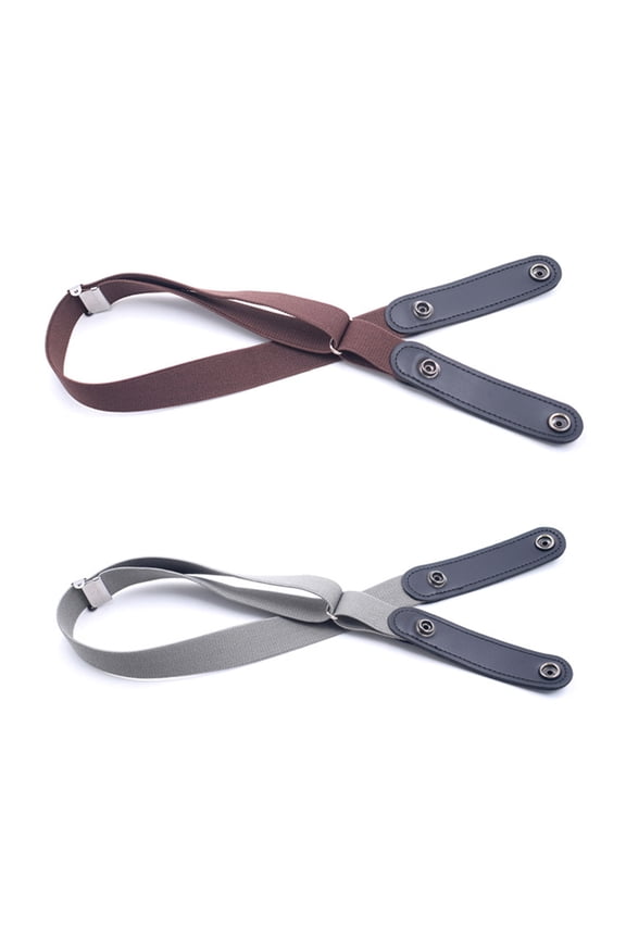 2pcs Pants Waist Tightener Adjustable Stretch PU Belt For Women Coffee Grey