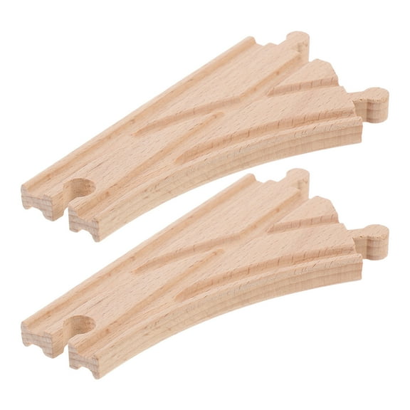 LULULION 2Pcs Wood Train Track Connector Pieces Khaki Wooden Track Expansion Set