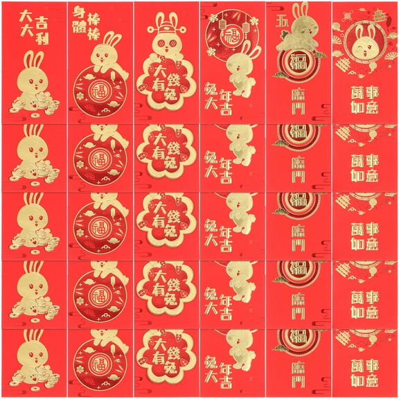 LULULION 30Pcs Lovely Red Envelopes with Auspicious Chinese Patterns for New Year Celebration