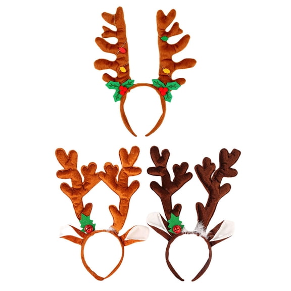 LULULION 3Pcs Elk Hairband Christmas Hair Accessories Assorted Colors Perfect for Holiday Decor