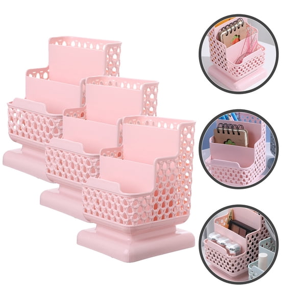 LULULION 3Pcs Makeup Organizer Pink Tabletop Storage Box for Pens Brushes and Cosmetic Products
