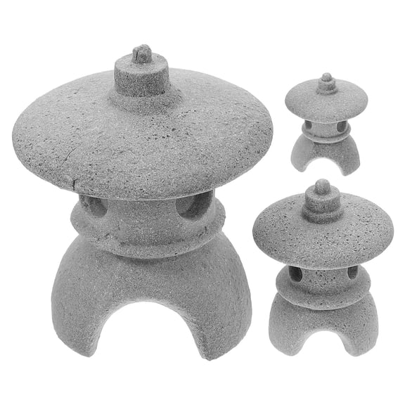 LULULION 3Pcs Grey Sandstone Pavilion Statue for Garden and Tabletop Decoration