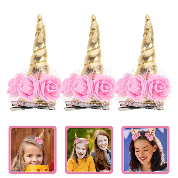 LULULION 3Pcs Hair Clips Unicorn Horn Multi Color Hair Barrettes for Everyday Use