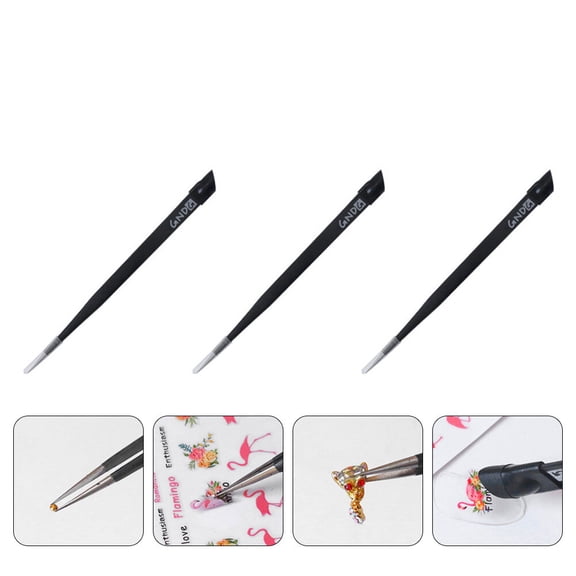 LULULION 3Pcs Nail Gems Tweezers Black Stainless Steel for Precise Rhinestone and Crystal Picking