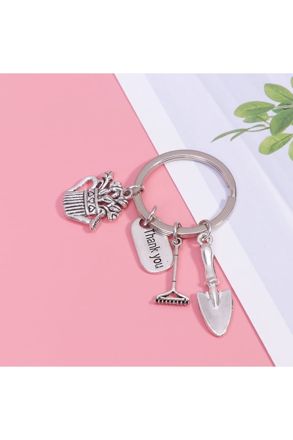 3Pcs Plated Silver Metal Creative Keychains Garden Tool Key Rings for Hanging Keys