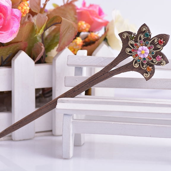 LULULION 4 Pcs Vintage Hairpins Wooden Flower Pattern Hair Accessory for Women Special Occasions
