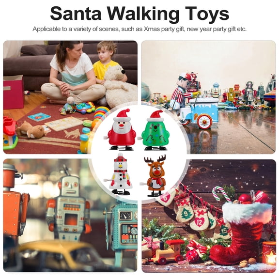 LULULION 4Pcs Novelty Christmas Toys Walking Action Assorted Color Clockwork Dolls