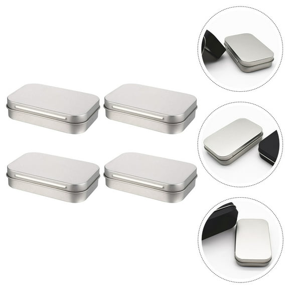 LULULION Silver Flip-Type Rectangular Box Small Metal Storage Containers for Keychains Jewelry 4Pcs