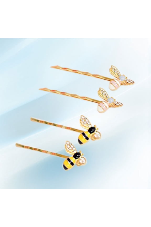 4Pcs Hair Decor Bee Hairpin Simple Hair Holding Alloy in Black and Pink for Women