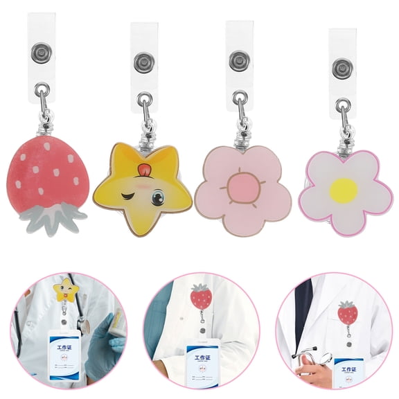 LULULION 4Pcs Multi Function Retractable Badge Holder Clip for Keys Id Cards and Name Tags