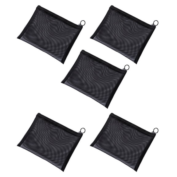 LULULION 5Pcs Black Mesh Makeup Bag Travel Cosmetic Organizer with Smooth Texture