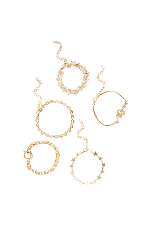 5Pcs Fashionable Stackable Bracelets Hand Wrist Jewelry Multilayered Metal Design