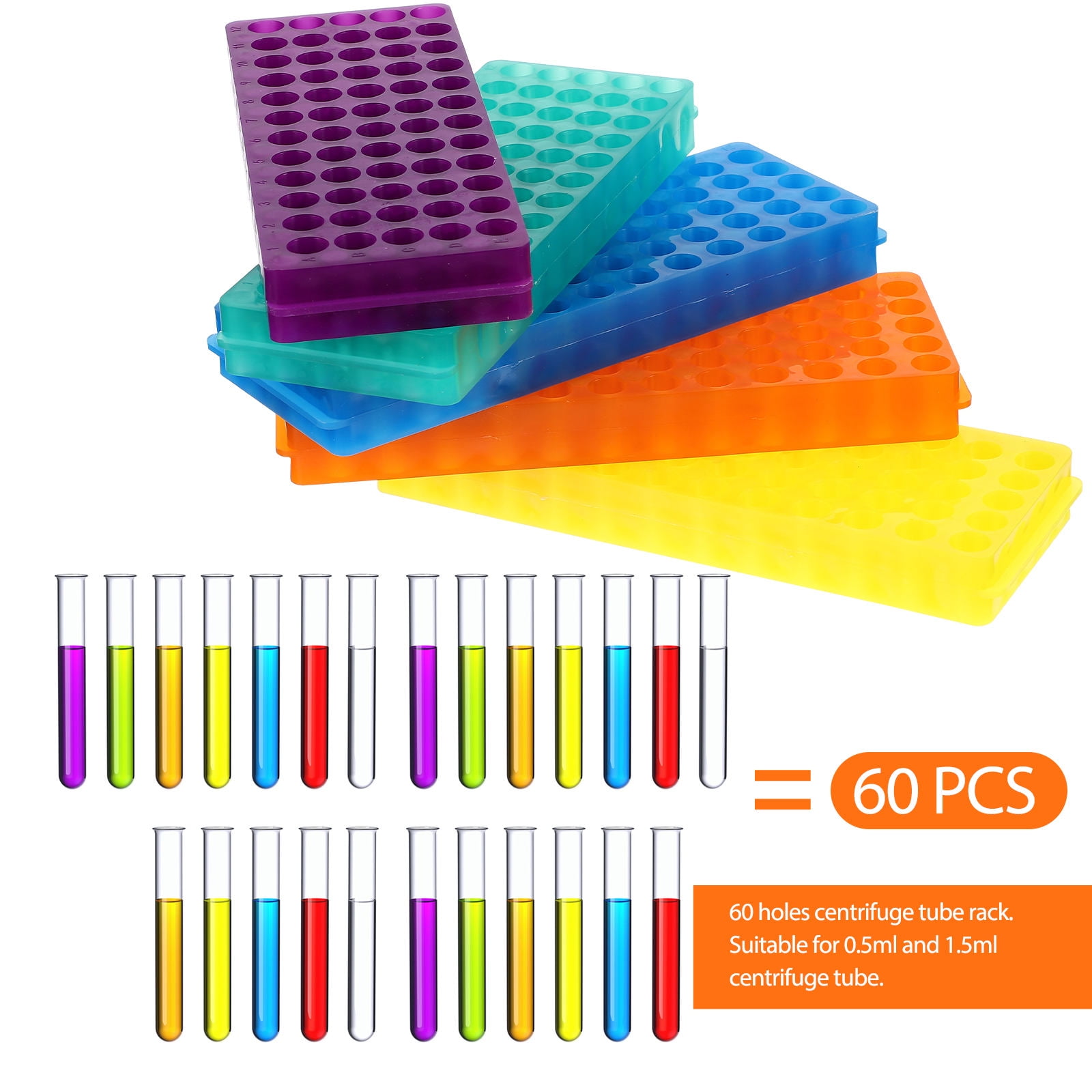 LULULION 5Pcs Centrifugal Tube Racks with 60 Holes Assorted Color ...